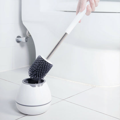 Soft Silicone Bristle Toilet Brush & Holder Cleaning Brush Base Bathroom WC Set