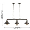 Industrial Retro 3 Way Pendant Light Suspended Metal Ceiling Lamp + LED Bulbs