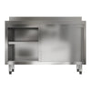 Commercial Kitchen Steel Work Table Storage Cabinet Food Prep W/Sliding Doors