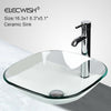Bathroom Basin Sink Wash Bowl Vessel Countertop Faucet Taps Set Glass& Ceramic
