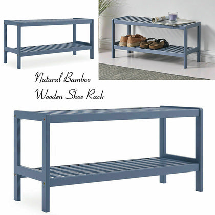2 Tier Natural Bamboo Wooden Shoe Rack Bench Organiser Stand Storage Shelf Seat
