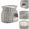 Wicker Handmade Willow 2Tier Bunk Basket Pet Cat Pup Bed House w/ 2 Soft Cushion