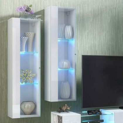 Modern High Gloss & Matt Floating Display Cabinet Wall Shelf Unit LED Lights