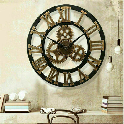 LARGE ROMAN NUMERALS SKELETON WALL CLOCK BIG GIANT OPEN FACE ROUND HOME DECOR UK