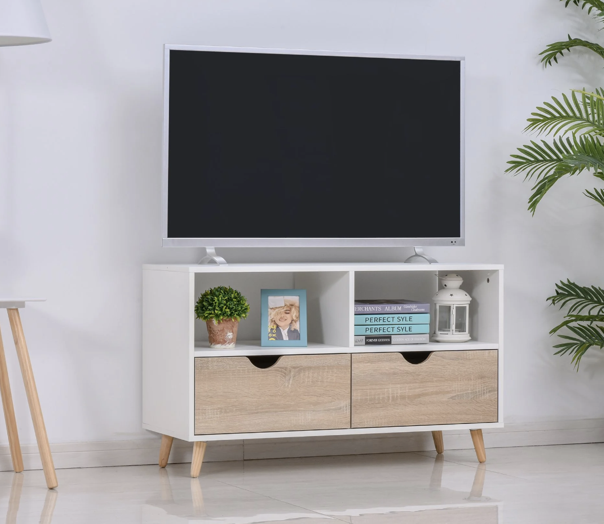 Retro TV Stand Vintage Media Unit Small Storage Cabinet