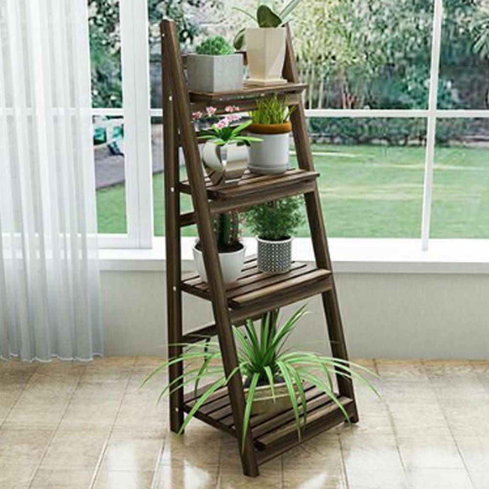 4 Tier Ladder Book Shelf Bookcase Garden Flower Plant Pot Display Rack Wooden
