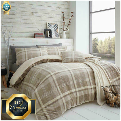 Tartan Fleece Duvet Cover Checked Soft Quilt Set Warm & Cosy Bedding All Sizes