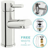 Cloakroom Chrome Luxury Bathroom Modern Basin Sink Mono Square Mixer Tap & Waste