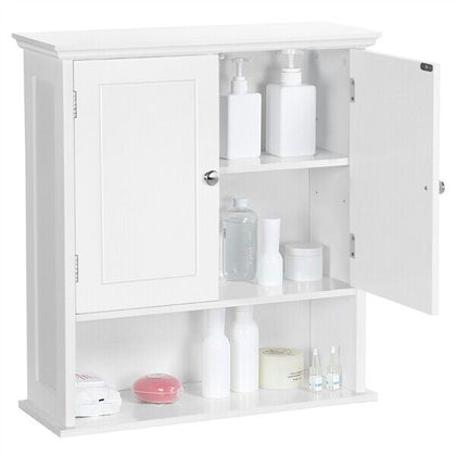 Bathroom Wall-Mounted Cabinet Living Room 4 Tiers Wooden Organizer w/Shelf White