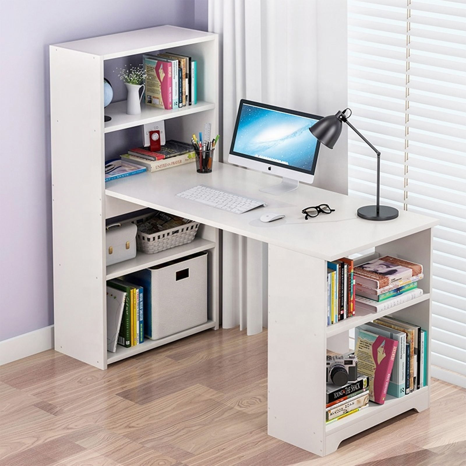 White Computer Desk With Shelves Laptop Study Pc