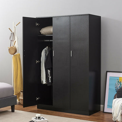 3 Door triple Wardrobe Matt Black - Bedroom Furniture Storage Cupboard