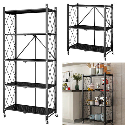 Foldable Metal Bookshelf Home Storage Display Organiser Rack Corner Shelf Mobile