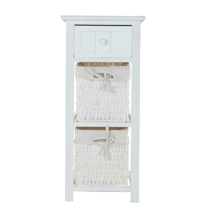 White Shabby Chic Bedside Unit Tables Drawers Cabinet + Wicker Storage Wooden UK