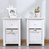 A Pair of Wooden Bedside Tables Storage Drawer Wicket Baskets Nightstand Cabinet