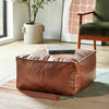 Tan Leather Rectangle Pouffe Vintage Design Cushioned Comfort Footstool E/D