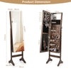 Free-Standing Jewelry Cabinet Full Length Mirror Makeup Storage Cabinet Lockable