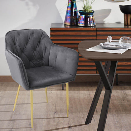 Velvet Dining Chairs Buttoned Padded Soft Seat Gold Metal Legs Kitchen Home