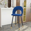 Velvet Bar Stool Modern Breakfast Bar Chair Kitchen Barstool Backrest Metal Legs