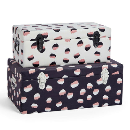 Storage Trunks Set of 2 Chest Polka-Dot Velvet Rose Gold Case Box Organiser
