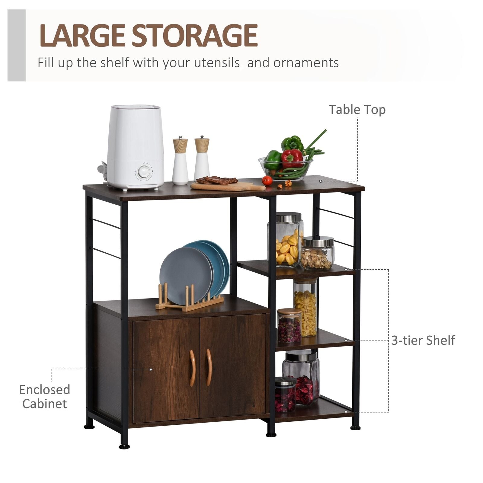 Storage Side Shelf Industrial Storage Shelf Side Table Metal Frame End Desk with Cabinet ...