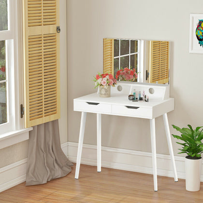 2 Drawers Dressing Table Make Up Dresser w/Mirror Set Bedroom Furniture White UK