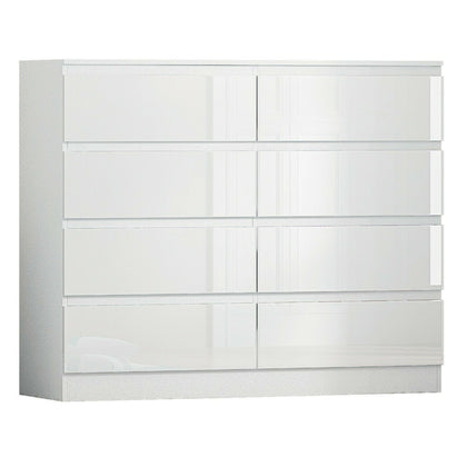 White Gloss Large 8 Drawer Chest. Modern Bedroom Furniture Stands 97cm tall