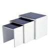 Nest of Table Set of 3 Black Glass Top White Wood Frame Living Room Coffee Table