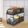 2 Tier Pull Out Basket Under Sink Kitchen Cupboard Organiser Drawer Storage Rack