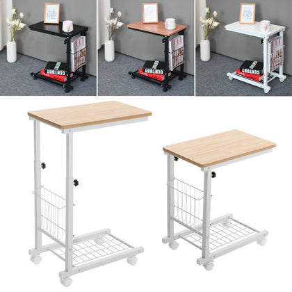 Adjustable Sofa Bed Side Coffee Table Computer Notebook Desk w/ Storage on Wheel