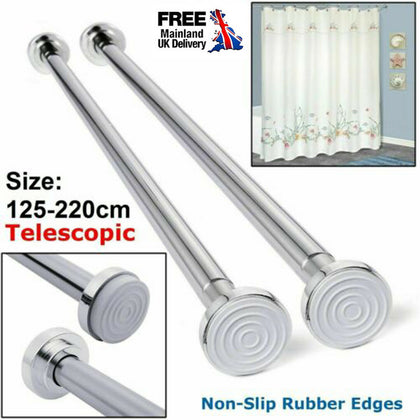 Adjust Telescopic Shower Curtain Rail Extendable 125-220cm Pole Rod Bath Chrome
