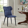 2X Blue Dining Chairs Faux Leather Ergonomic Back Soft Cushion With Metal Legs
