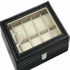 6-24 Grid Slots Watch Box Leather Display Glass Top Jewelry Storage Case