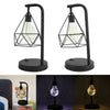 Retro Black Geometric Wire Industrial LED Light Bulb Bed Side Battery Table Lamp