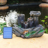 Solar Powered Garden Fountain LED Water Feature Wooden Effect Statue Cascading