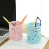 Hollow Rose Flower Cosmetic Metal Pen Pencil Pot Holder Stationery Organizer