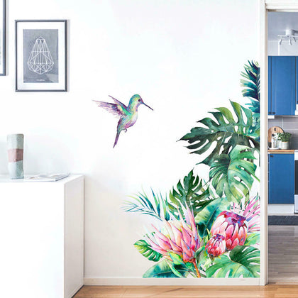 Tropical Leaves Flowers Bird Wall Sticker Living Room Wallpaper Home Wall Decal