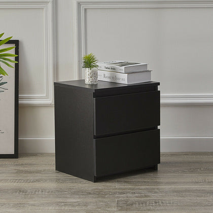 2 Drawers Black Bedside Cabinet Storage Nightstand Bedroom Chest Of Drawers