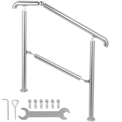1 to 3 Step Railing Stainless Steel Adjustable Outdoor Stair Handrail Deco