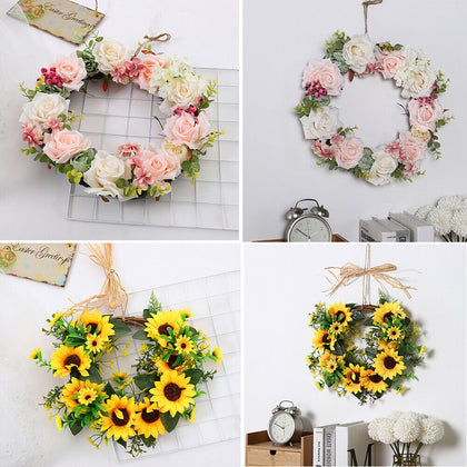 Fake Rose Flower Door Wreath Wall Hanging Spring Floral Wedding Home Decor