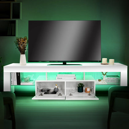160cm High Gloss White TV Stand Cabinet Unit Doors Storage with RGB LED Cupboard