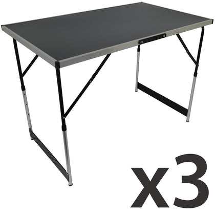 Set of 3 Folding Trestle Tables Portable Aluminium Height Adjustable 100cm/3' 4
