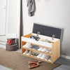 Wooden Ottoman Shoes Storage Rack Bench Padded Grey Seat Cabinet Cupboard Stand