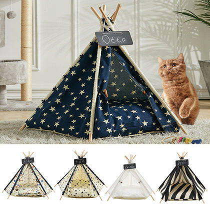 Pet Tent Teepee Bed Foldable Dog Puppy Cat Nest House Portable Kennel w/ Cushion