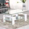 Rectangle Glass Coffee Table Modern Living Room Furniture Shelf White Black Wood