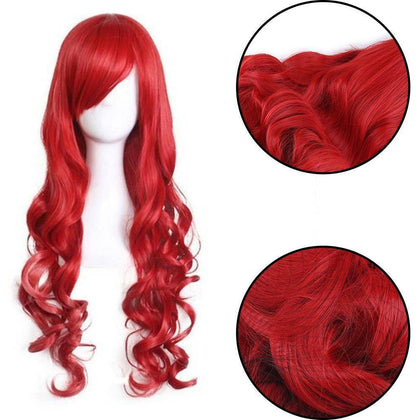 Anime Cosplay Little Mermaid Ariel Princess 80CM Red Womens Long Curly Hair Wig