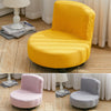 Modern Small Sofa Chair Linen Fabric Padded Footstool With Black Wood Leg