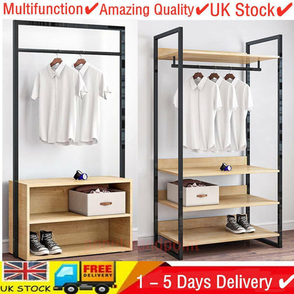 Coat Rack Open Wardrobe 4 Shelves Furniture Storage Cupboard Clothes Rail UK~