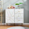 1 Door 3 Drawer Sideboard with Golden Hairpin Legs Storage Cabinet Buffets White
