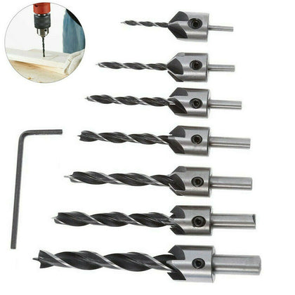 7X Drill Bit Countersink Set Carpentry Tool 90 degree Professional HSS Universal