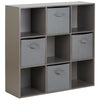 Grey 9 Cube Modular Shelving Display Unit 4 x Grey Fabric Storage Box